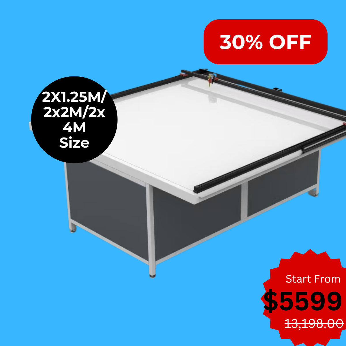 UUNA TEK 3.0 - (2X1.25M/2X2M/2X4M) Preassembled High-End All-in-One Architect Drawing Table & Pen Plotter  for Architectural Drafting